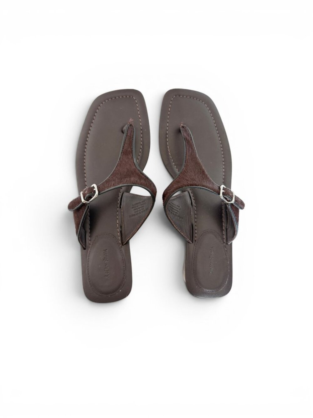 & Other Stories Brown Calf Hair Buckle Thong Sandals Leather Flat Size 10.5